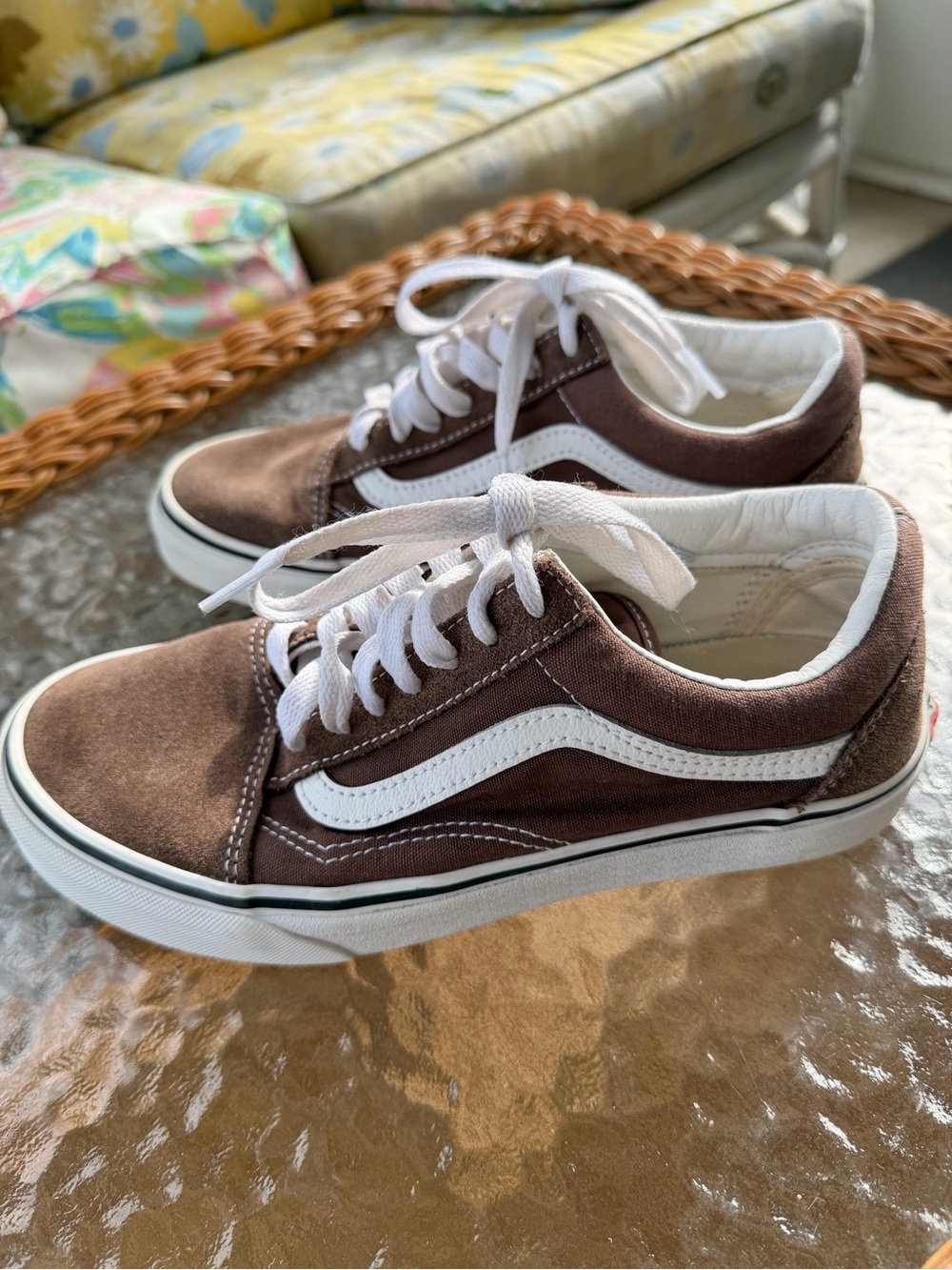 Vans Brown Suede Canvas Old Skool Sneakers 7.5 Skate Low Top Classic Streetwear - Picture 15 of 16